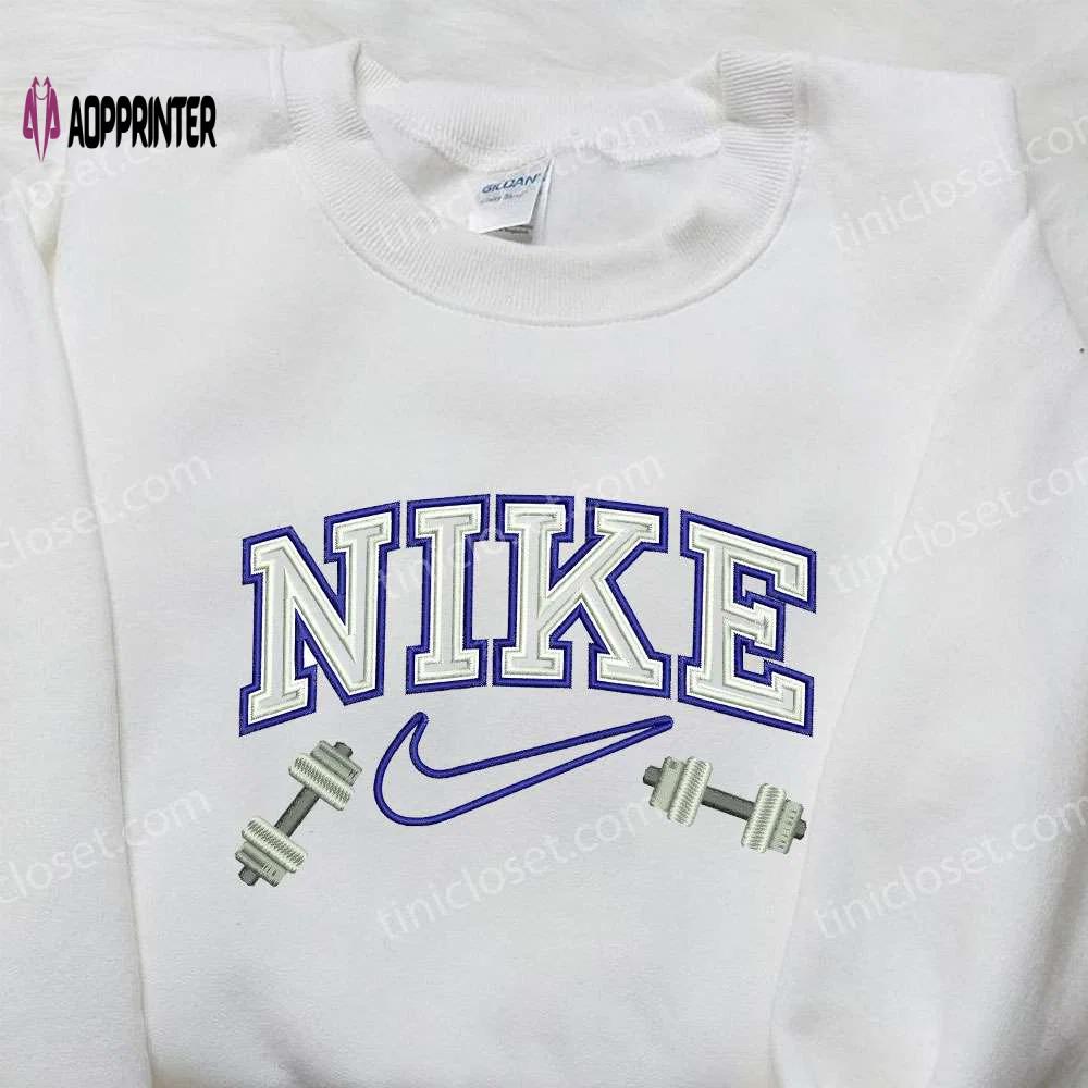 Dumbel x nike embroidered shirt – custom gift for husband unique nike design Embroidered Shirt