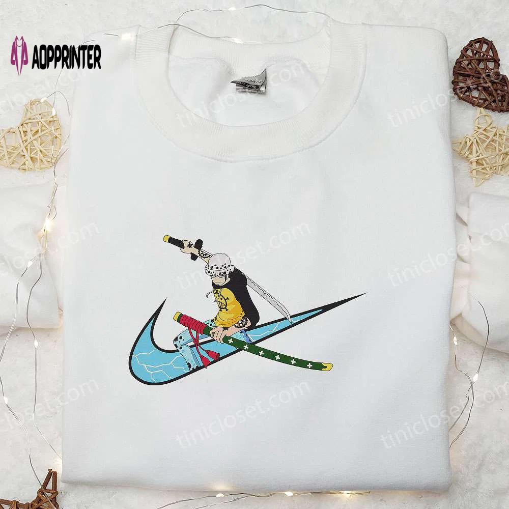 Exclusive trafalgar d water law x nike anime embroidered hoodie & shirts: one piece & nike inspired Embroidered Shirt