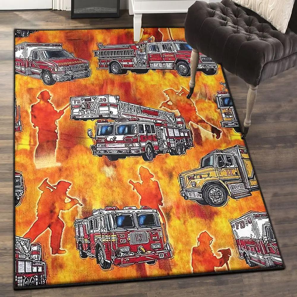 Firefighter art deco rug, firefighter rug Rectangle Rug