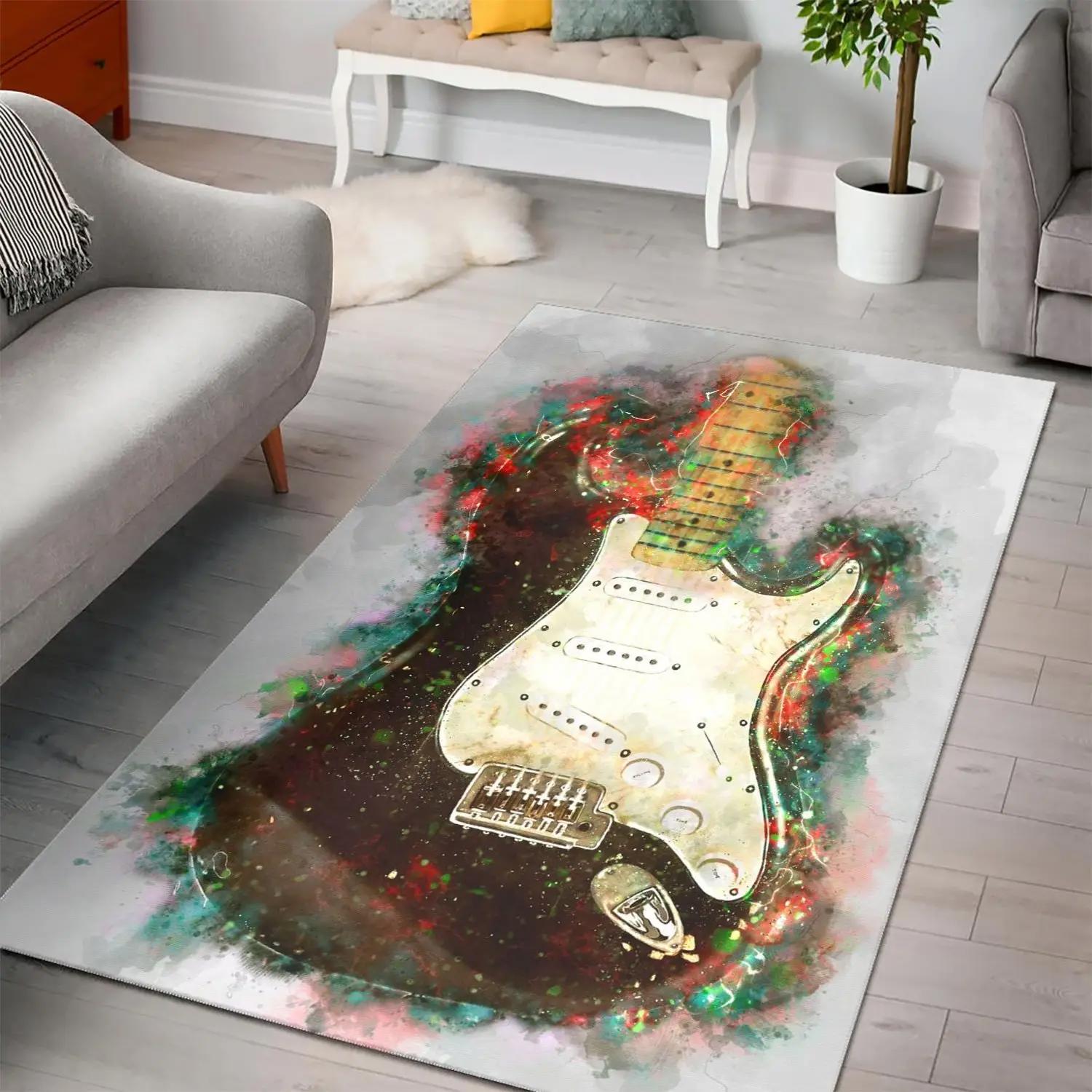 Flower on guitar music area rug living room rug home decor carpet rug 1910073 Rectangle Rug