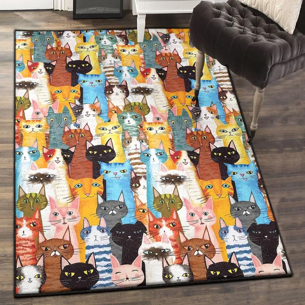 Flowers modern area rugs, colorful cat rug Rectangle Rug