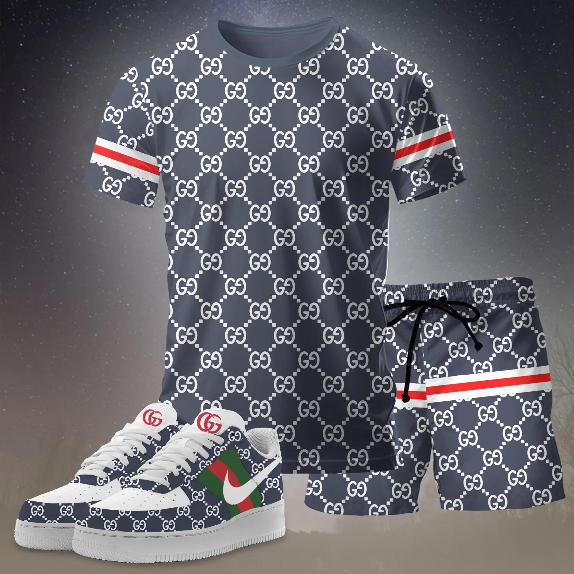 For the girls who love sporty minimal prints, monogram graphic tee outfit t-shirt – navy all-over pattern | casual everyday outfit aesthetic ideas T-Shirt Short Sneakers Set
