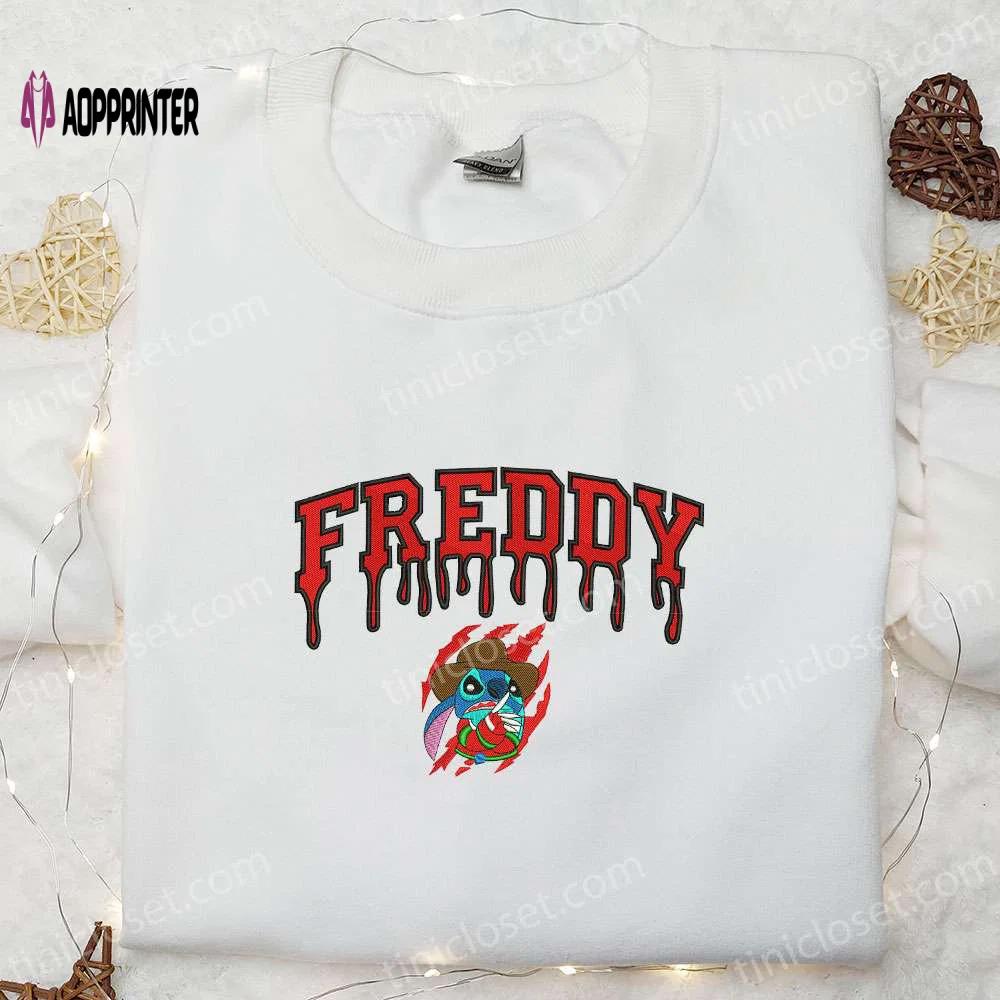 Freddy krueger x stitch embroidered sweatshirt: silhouette horror movies hoodie disney halloween gift Embroidered Shirt