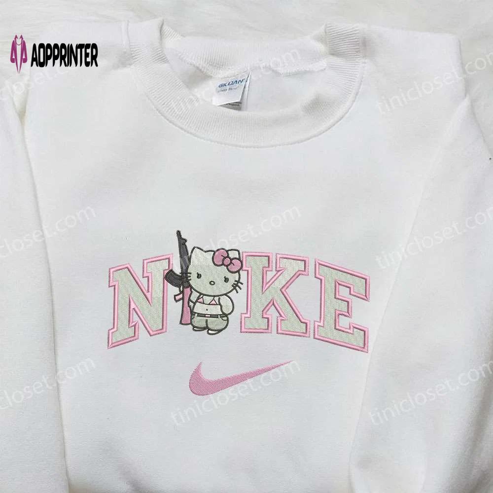 Gangster hello kitty gun x nike embroidered shirt & custom sweatshirt – funny & unique designs Embroidered Shirt