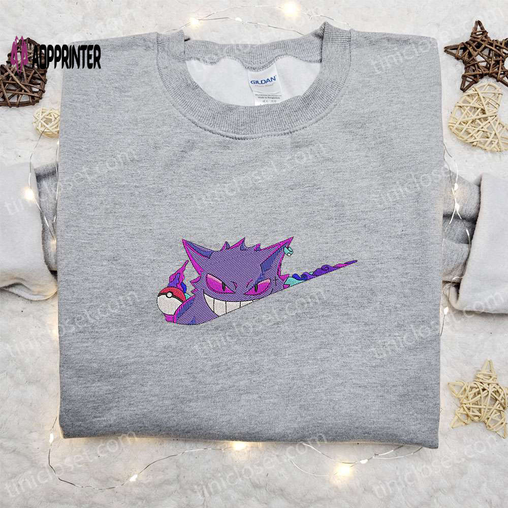 Gengar x nike swoosh anime embroidered shirt – pokemon & nike inspired design Embroidered Shirt