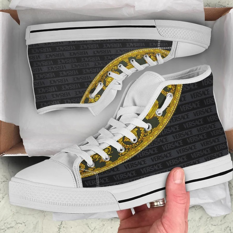 Gianni versace black white high top canvas shoes sneakers hot best for men women hot 2023 46 High Top Canvas Shoes
