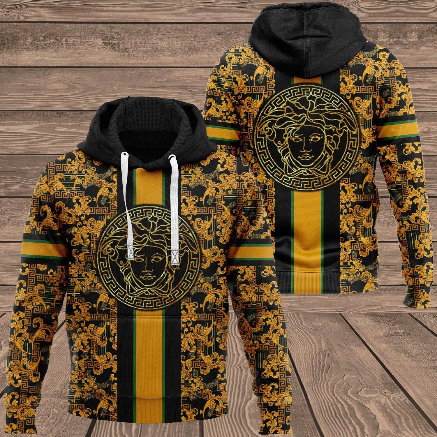 Gianni versace gold unisex hoodie for men women luxury brand clothing clothes outfit Hoodie 3D