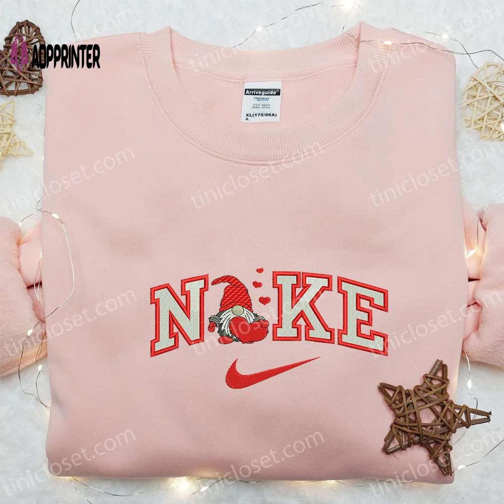 Gnome heart x nike embroidered shirt: best valentine’s day gift Embroidered Shirt