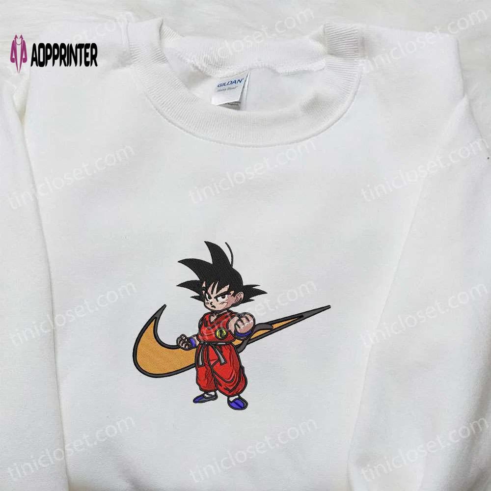 Goku kid x nike swoosh anime & dragon ball embroidered sweatshirt nike inspired shirt Embroidered Shirt