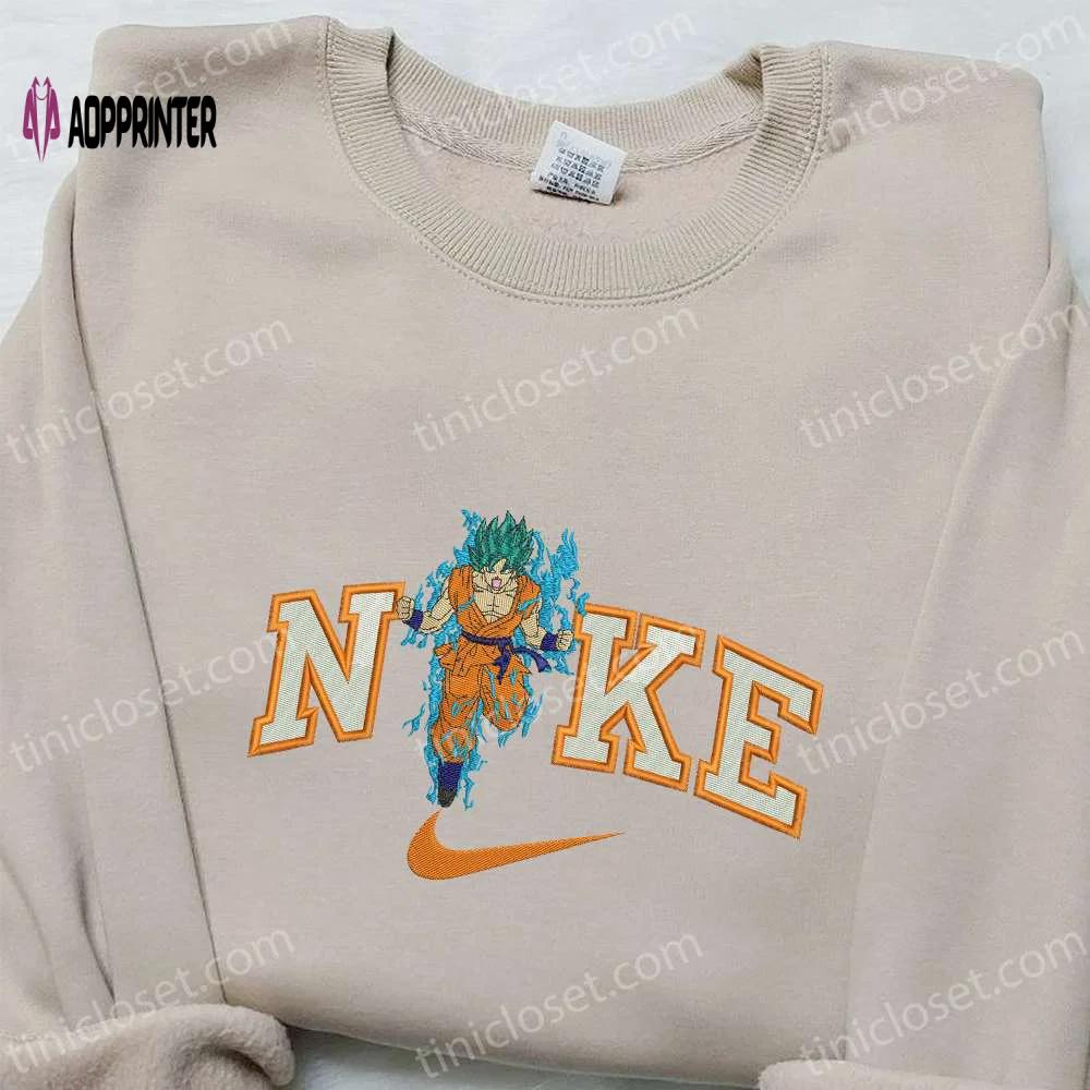 Goku on fire x nike embroidered shirt – dragon ball custom nike tee Embroidered Shirt