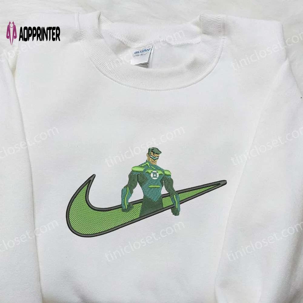 Green lantern x nike embroidered shirt: american comic strip superhero inspired tee Embroidered Shirt