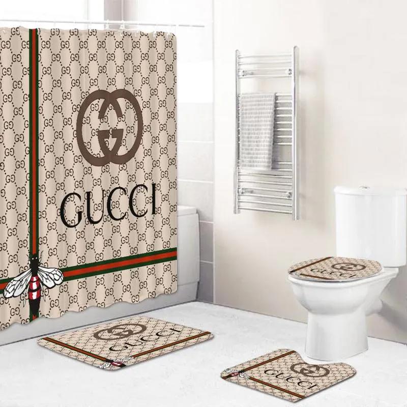 Gucci bee logo type 1365 Bathroom Accessory Sets Bath Mat Set Pedestal Rug Bathroom Sets Hypebeast Bathroom Waterproof Shower Curtain Toilet Cover Home Decor Luxury Fashion Brand