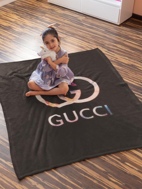 Gucci black luxury brand new logo premium blanket fleece home decor 188 Blanket Fleece