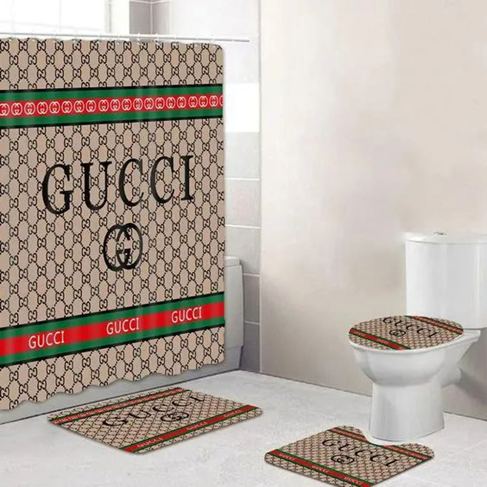Gucci brown logo type 1985 Bathroom Accessory Sets Luxury Fashion Brand Bathroom Sets Toilet Cover Pedestal Rug Waterproof Shower Curtain Bath Mat Set Home Decor Hypebeast Bathroom
