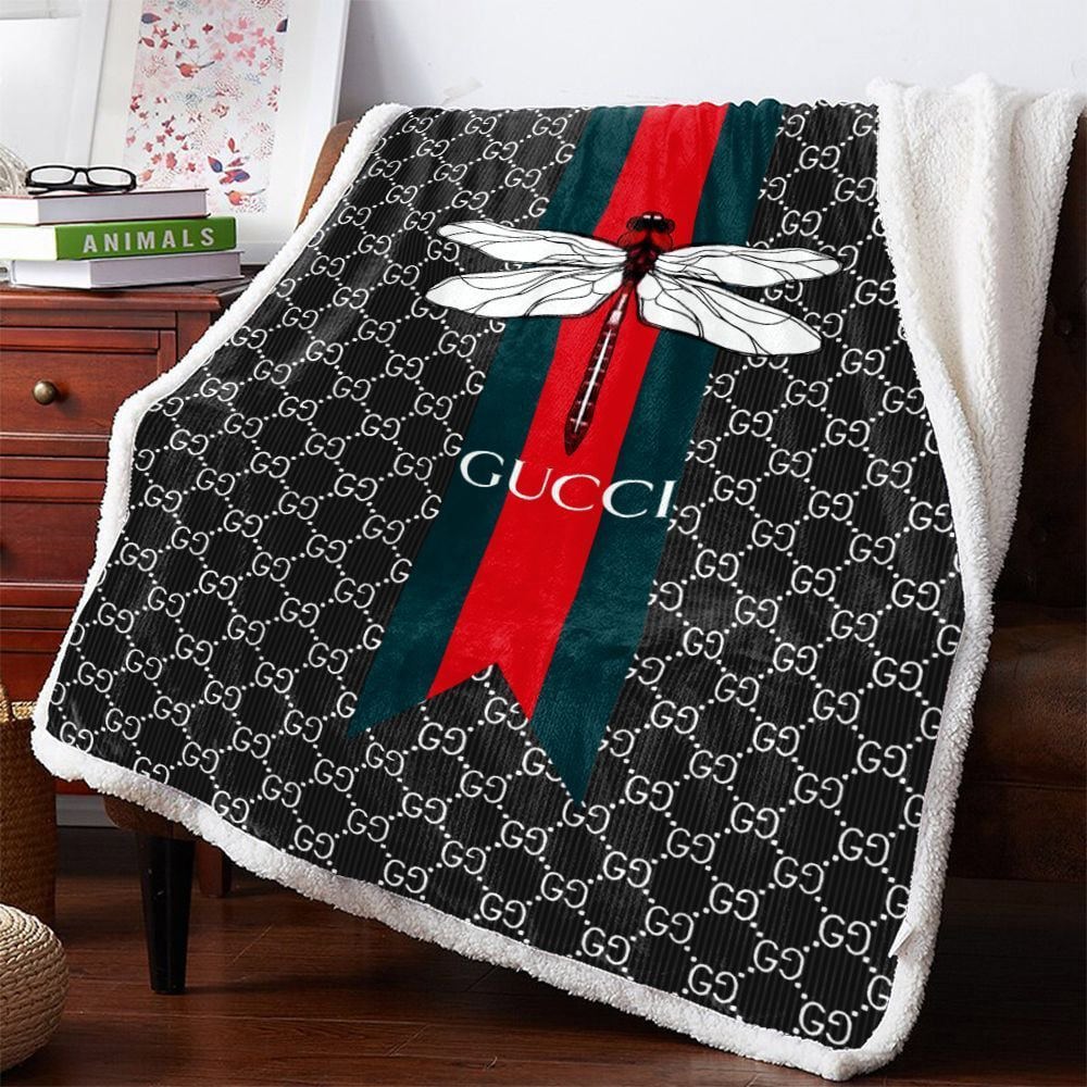 Gucci dragonfly fashion luxury brand premium blanket fleece home decor 117 Blanket Fleece