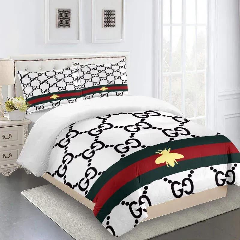 Gucci fashion logo limited luxury brand bedding sets, bedroom decor , thanksgiving decorations for home 32 best luxury bed sets gift thankgivings and christmas Bedding Sets