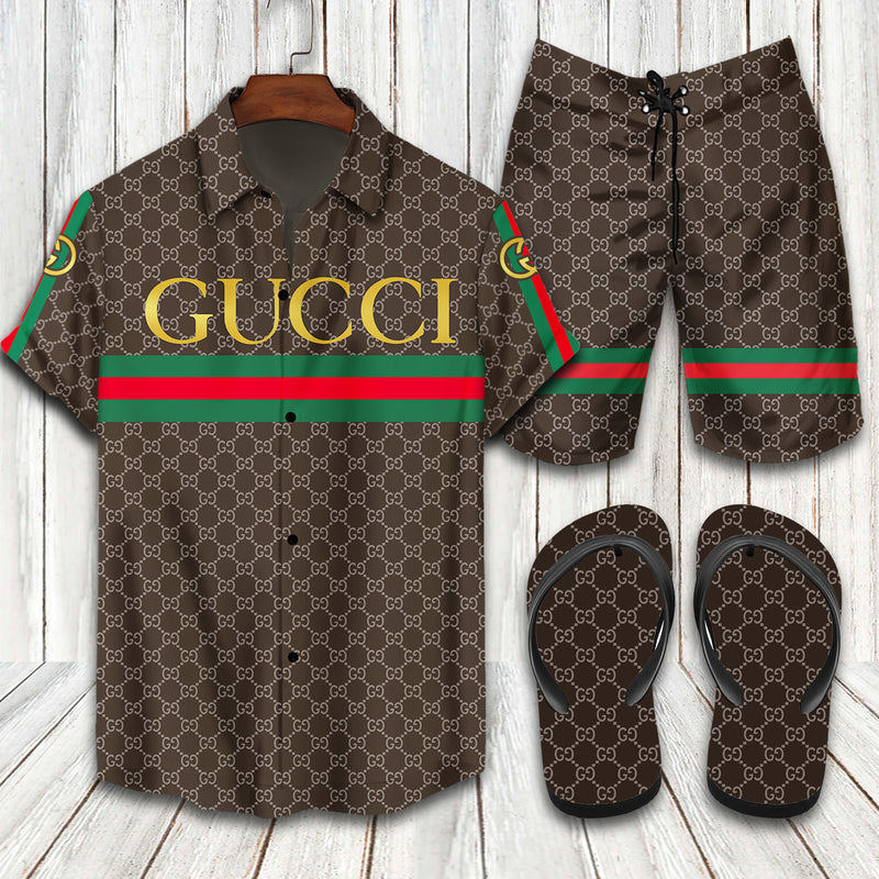 Gucci flip flops  and combo hawaii shirt Hawaii Shirt Shorts & Flip Flops