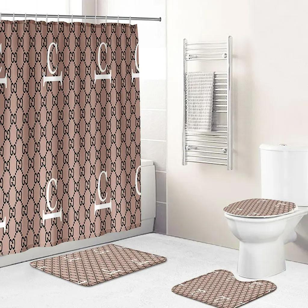 Gucci gc luxury bathroom set beige white logo shower curtain 203 Bathroom Set