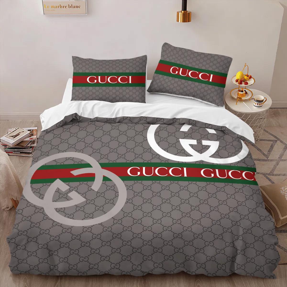 Gucci grey limited luxury brand high-end bedding sets, bedroom decor , thanksgiving decorations for home best luxury bed sets gift thankgivings and christmas Bedding Sets
