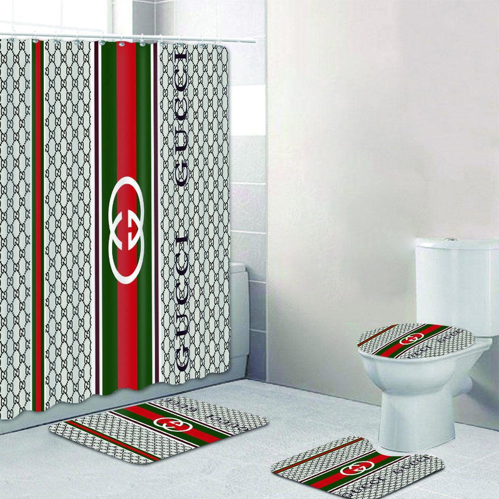 Gucci luxury bath mat sets green white red bath mat sets shower curtain 247 Bathroom Set