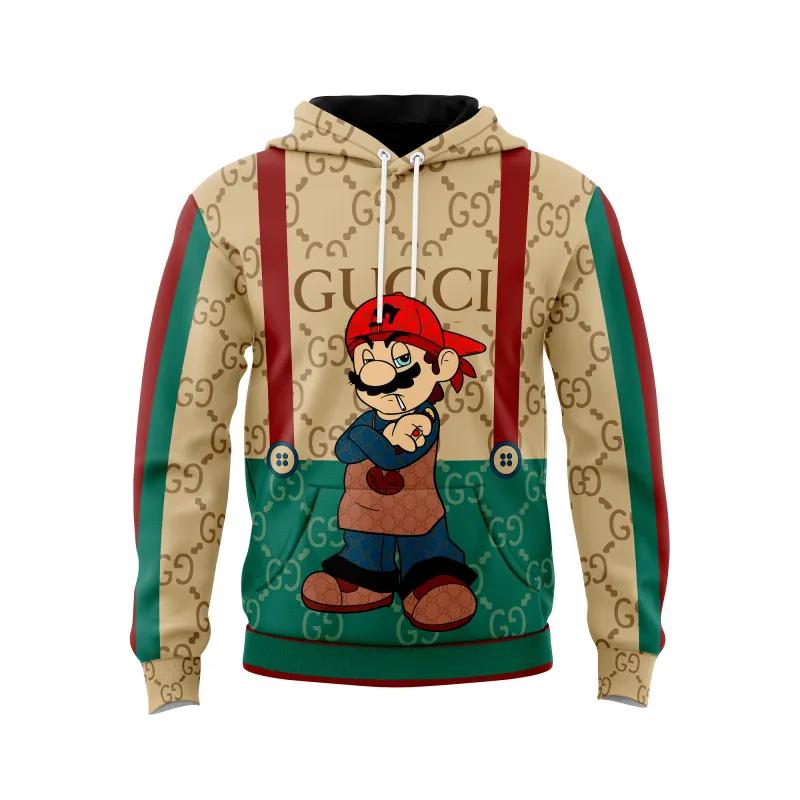 Gucci mario beige green unisex hoodie outfit for men women luxury brand clothing special gift Hoodie 3D