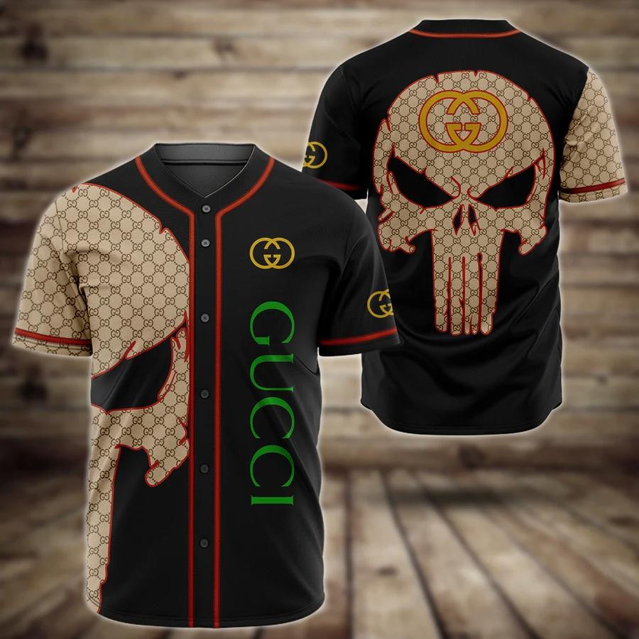 Gucci skull baseball jersey shirt luxury clothing clothes sport outfit for men women hot 2023 Baseball Jersey Shirt