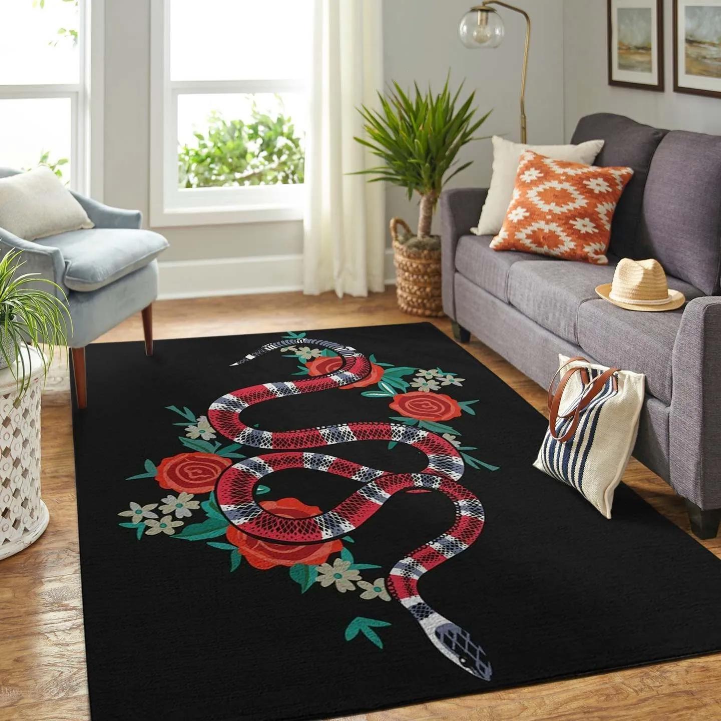 Gucci snake rose logo type 923. Upgrade Your Living Room with Luxury Home Decor: Area Carpets, Floor Decor, Door Mats, and Hot Gift Items with style a High-End Fashion Brand Rectangle Rug