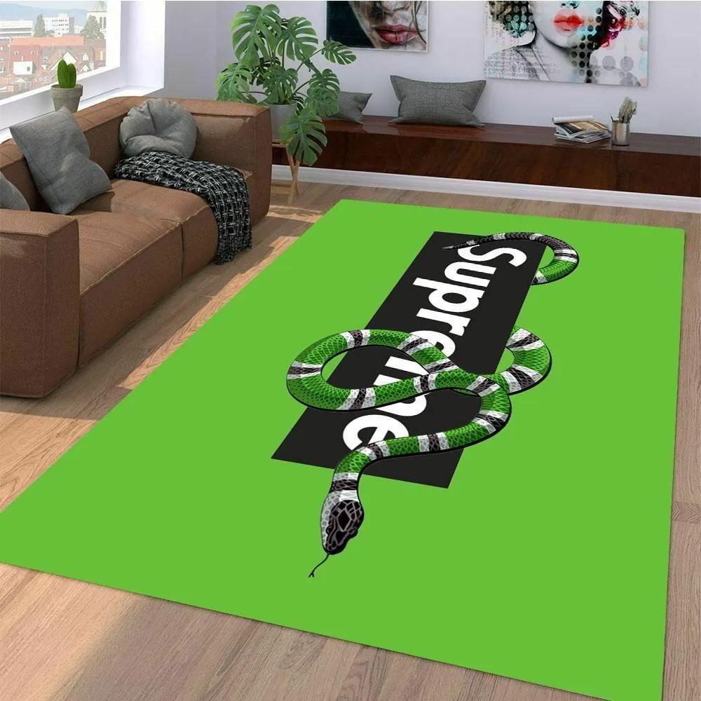 Gucci supreme snake logo type 906. Upgrade Your Living Room with Luxury Home Decor: Area Carpets, Floor Decor, Door Mats, and Hot Gift Items with style a High-End Fashion Brand Rectangle Rug