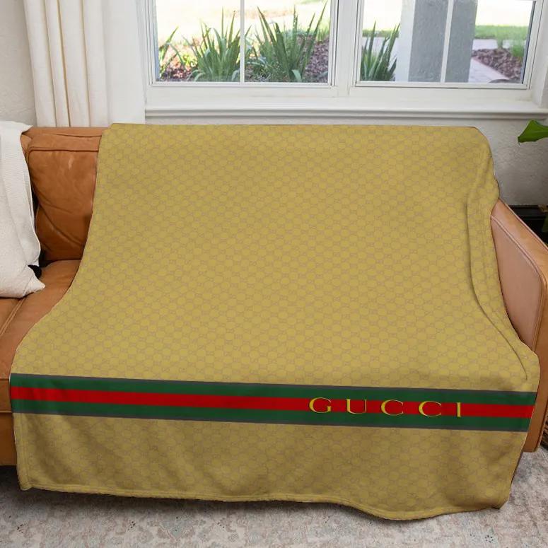 Gucci yellow luxury brand premium blanket fleece home decor 58 Blanket Fleece
