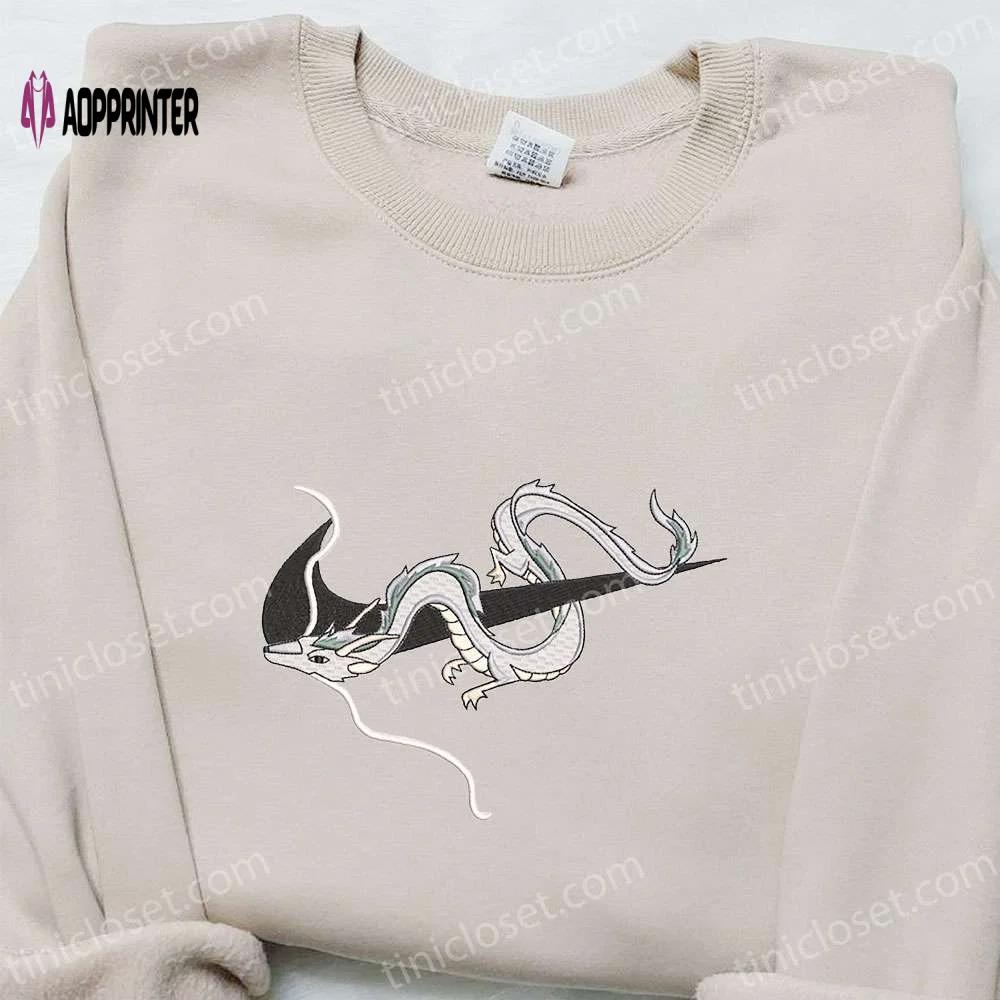 Haku dragon x nike swoosh anime embroidered shirt ghibli & nike inspired design Embroidered Shirt