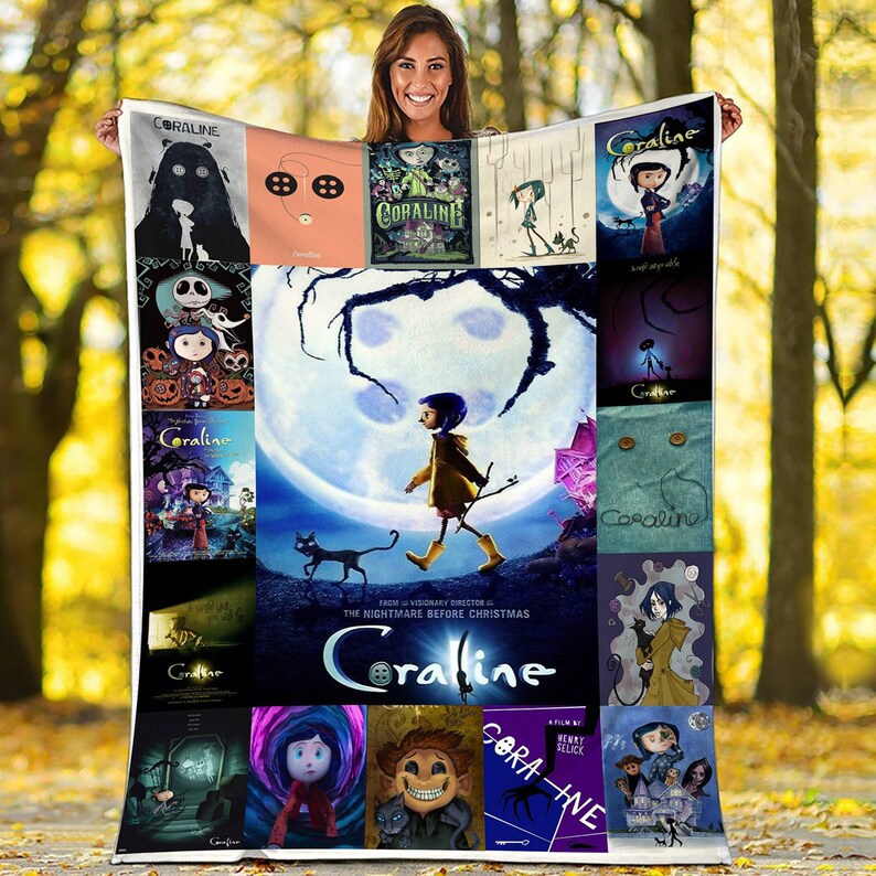 Halloween decorations coraline e o mundo secreto fleece blanket, coraline blanket, halloween gifts, birthday gifts for kids, christmas gifts Quilt Blanket
