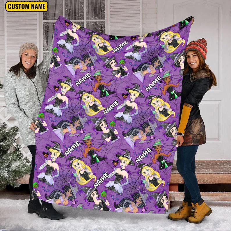 Halloween decorations custom name witch princess blanket, princess blanket, halloween witch, christmas gift, blanket with name anniversary gift snow white blanket Quilt Blanket