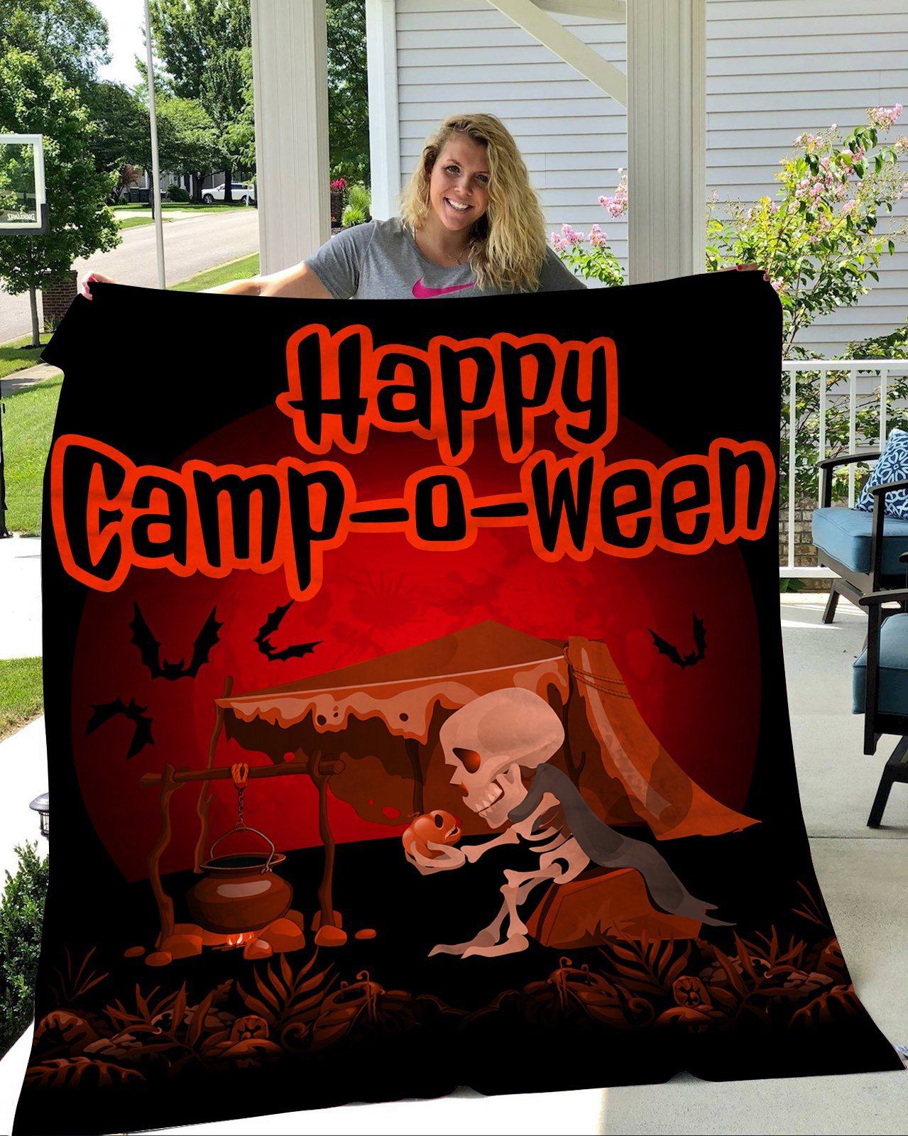 Halloween decorations happy camp o ween camping halloween fleece blanket – quilt blanket Quilt Blanket