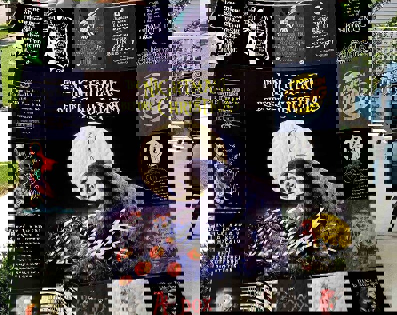 Halloween decorations nightmare before christmas fleece blanket, jack skellington and sally blanket, halloween gifts, christmas gifts, birthday gifts Quilt Blanket