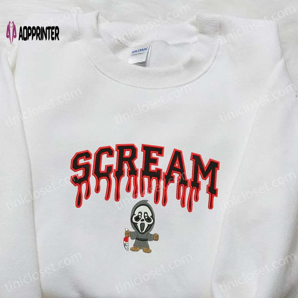 Halloween scream ghost embroidered shirt: spooky & best family gifts Embroidered Shirt