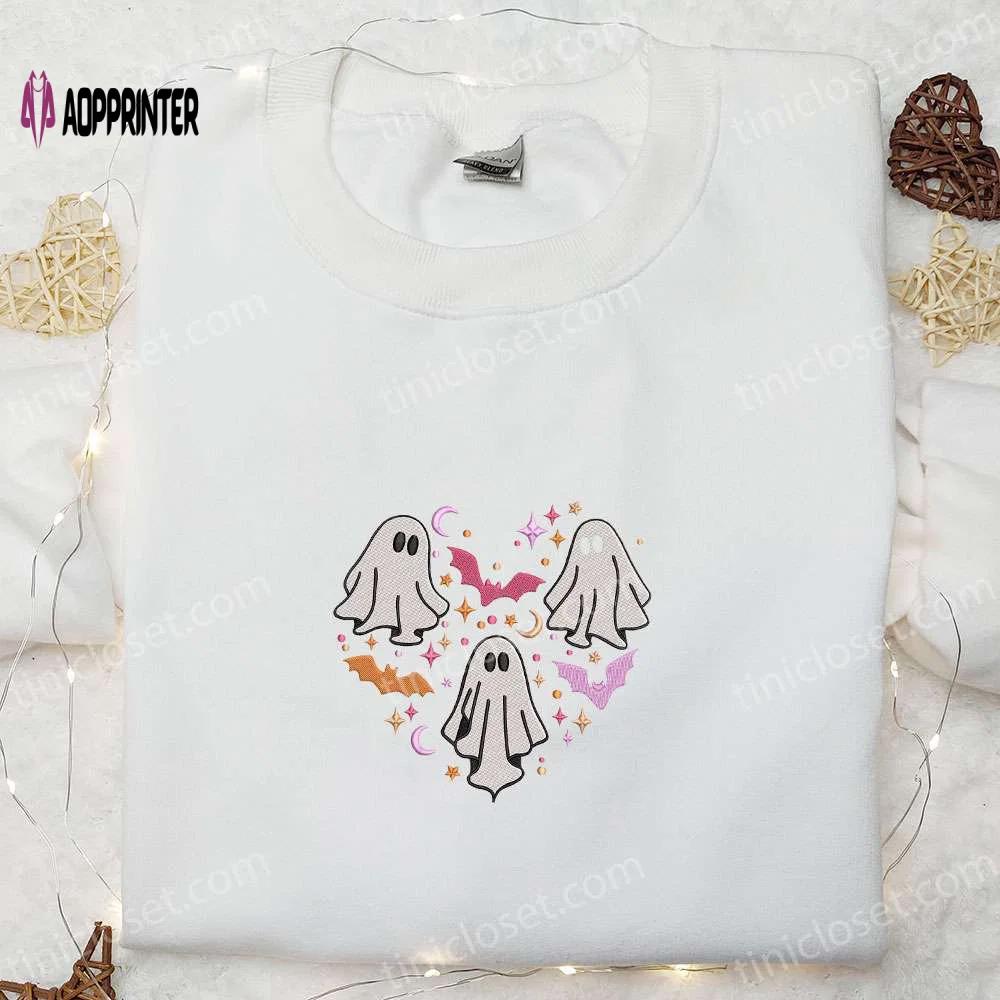 Halloween spooky ghost heart love hoodie: embroidered shirt & sweatshirt for cool spirit halloween Embroidered Shirt