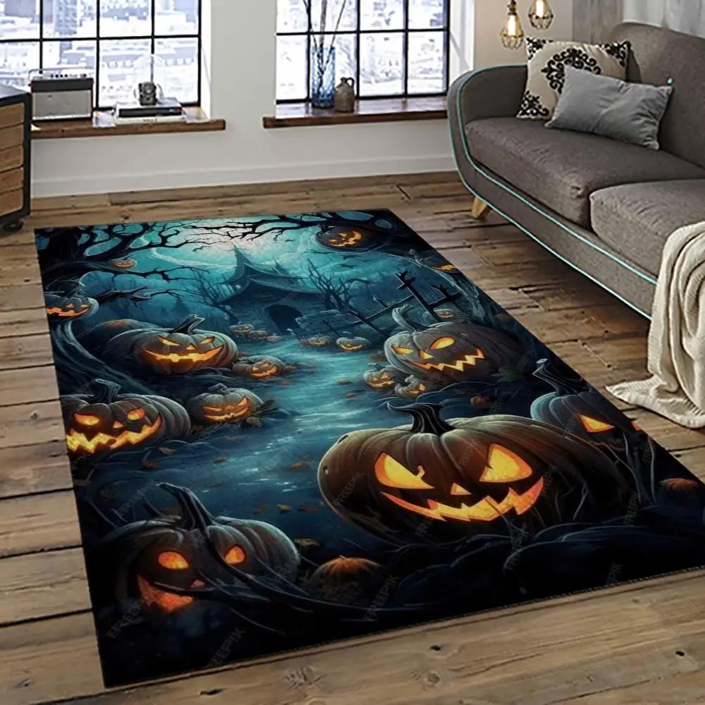Halloween style pumpkin autumn retangle carpet area rug home decor halloween gift hal46 Rectangle Rug