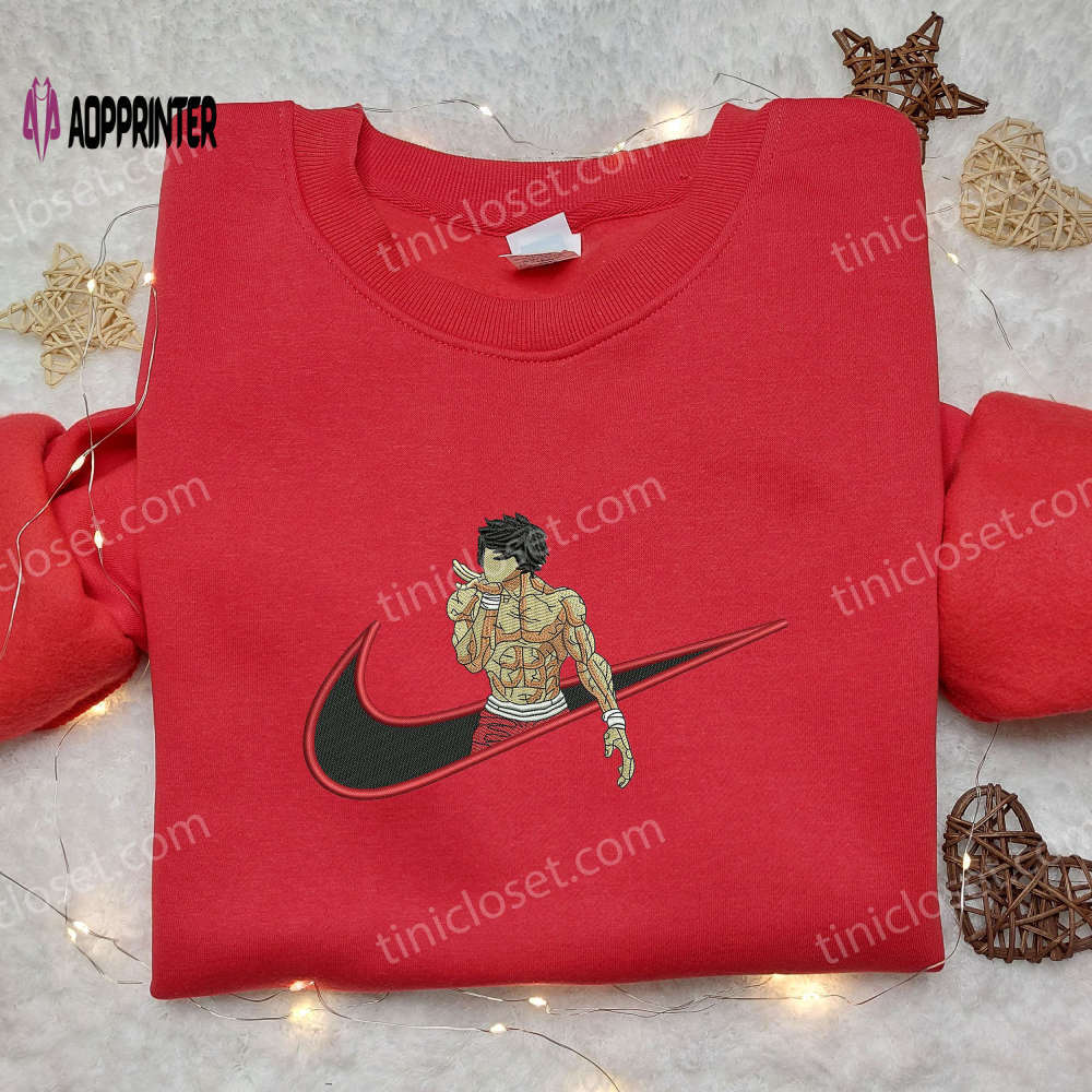 Hanma baki x swoosh nike embroidered shirt – trendy nike shirt with baki design Embroidered Shirt