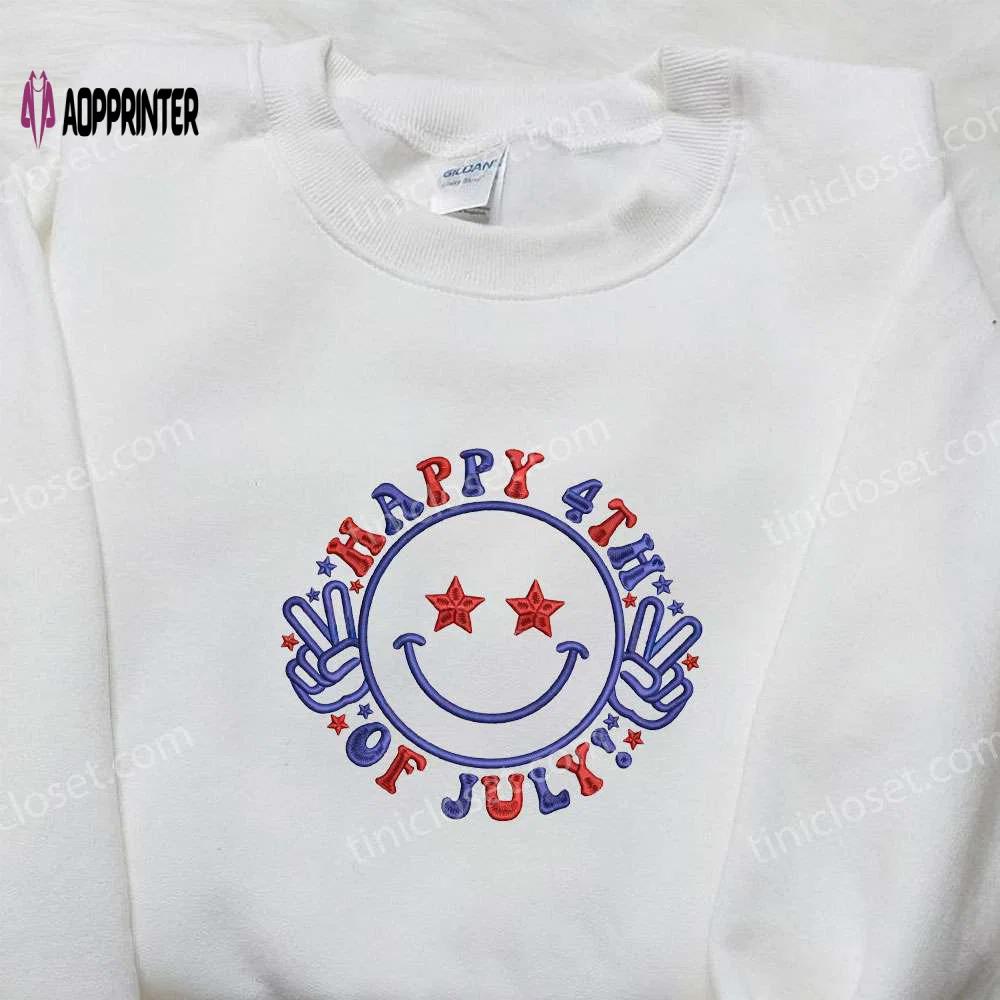 Happy 4th of july smile icon embroidered shirt – best patriotic national day gift Embroidered Shirt