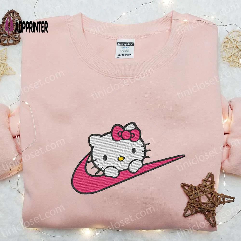 Hello kitty x nike swoosh cartoon tshirt: embroidered shirt with nike inspiration Embroidered Shirt