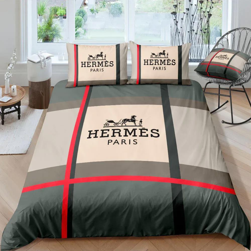 Hermes new luxury fashion brand bedding sets bedspread duvet cover set best luxury bed sets gift thankgivings and christmas Bedding Sets