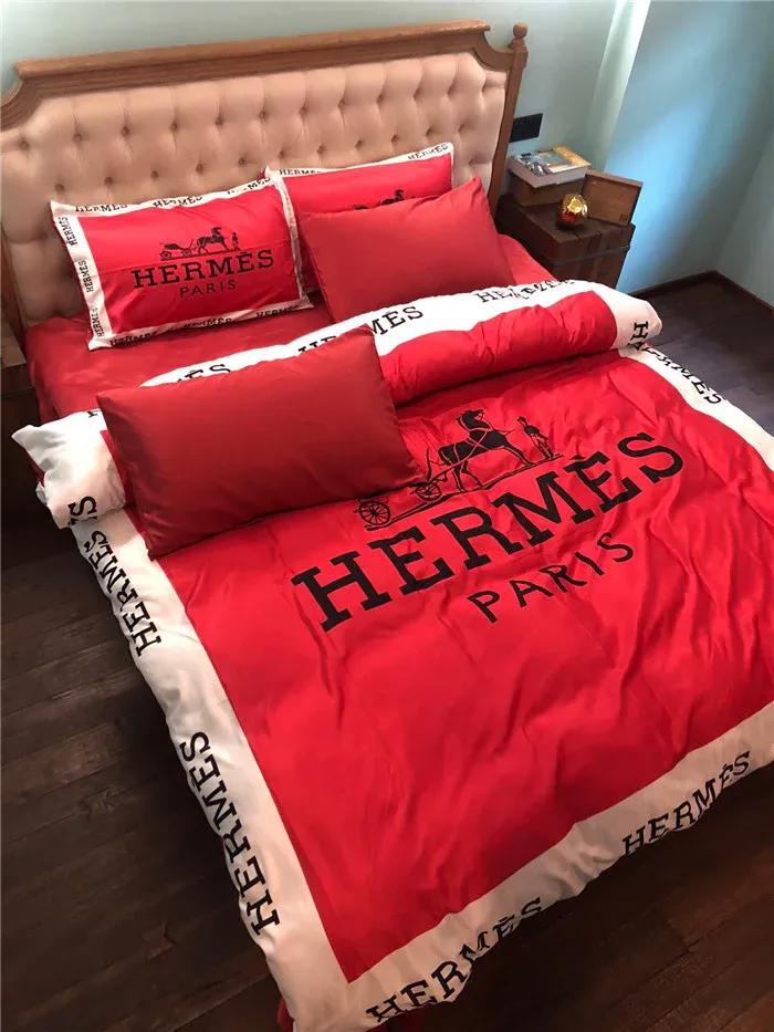 Hermes paris red luxury brand premium bedding set bedspread duvet cover set home decor Bedding Sets