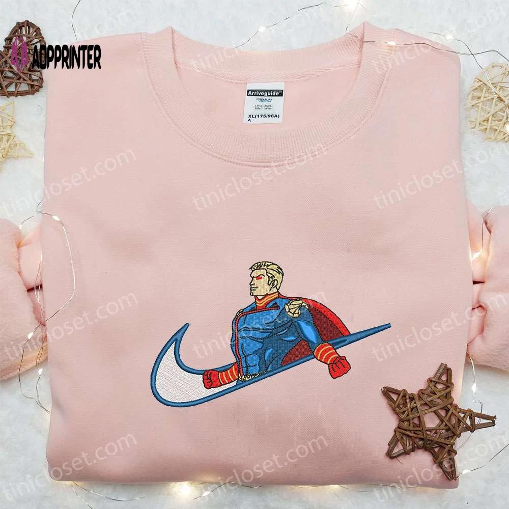 Homelander x nike swoosh movie embroidered shirt: best family gift nike inspired & stylish Embroidered Shirt