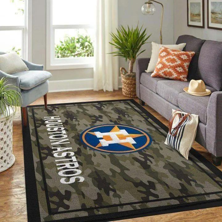 Houston astros camo area rug mlb baseball team logo living room rugs v8387 Rectangle Rug