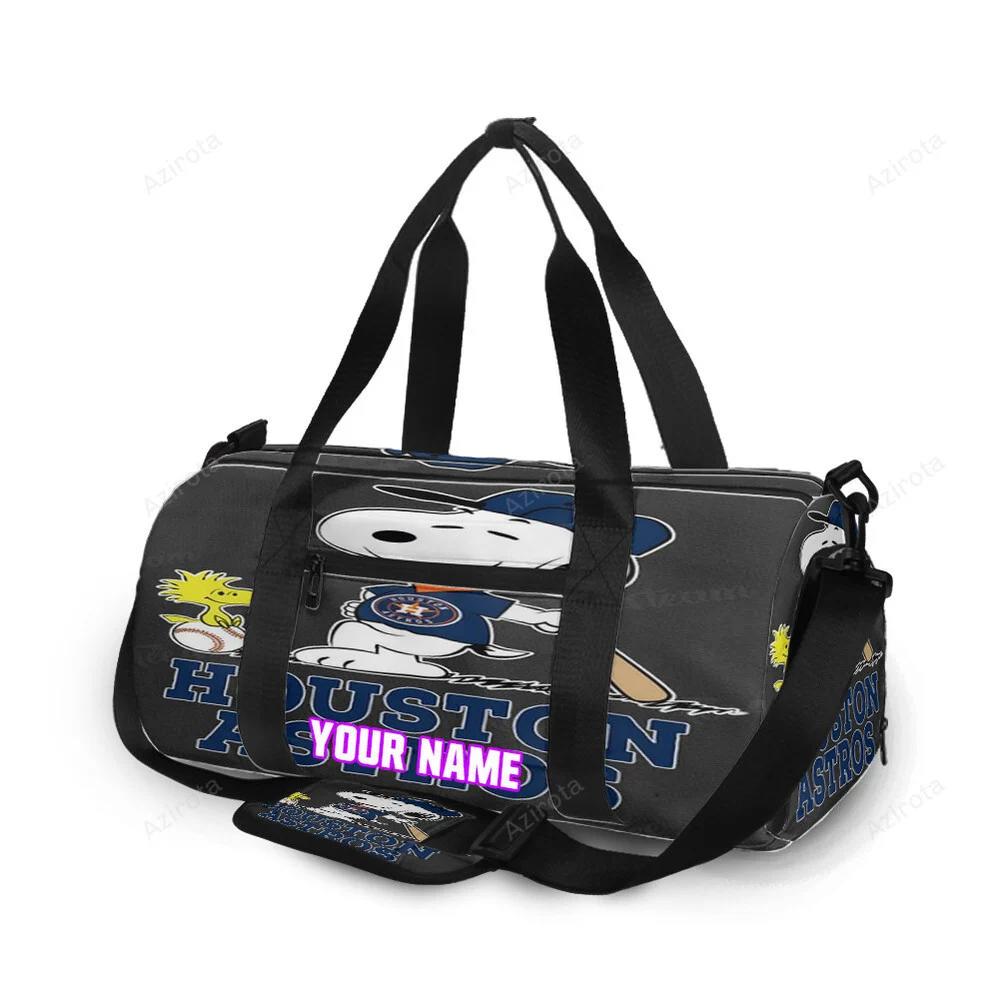 Houston astros snoopy and woodstock personalized name travel bag gym bag 2025 Travel Bag