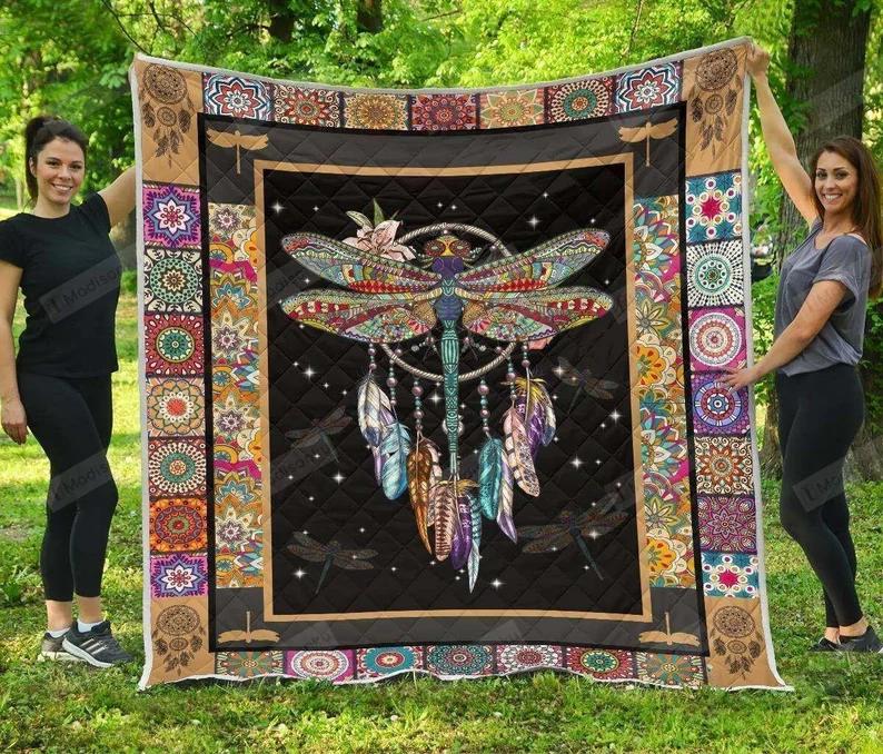 Insect dragonfly luxurious dreamcatcher quilt blanket great gifts for birthday christmas thanksgivi Quilt Blanket