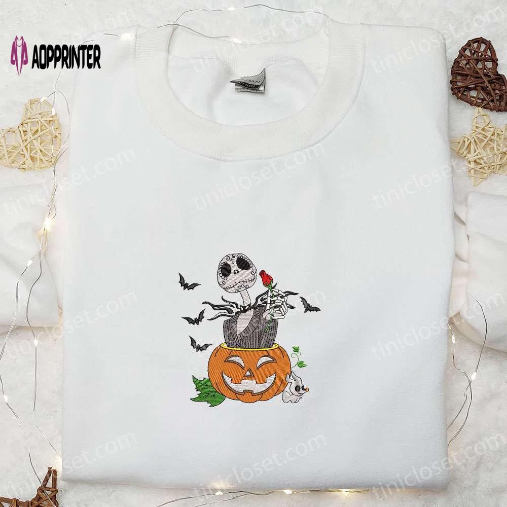 Jack skellington halloween pumpkin embroidered sweatshirt & hoodie: nightmare before christmas spooky shirt Embroidered Shirt