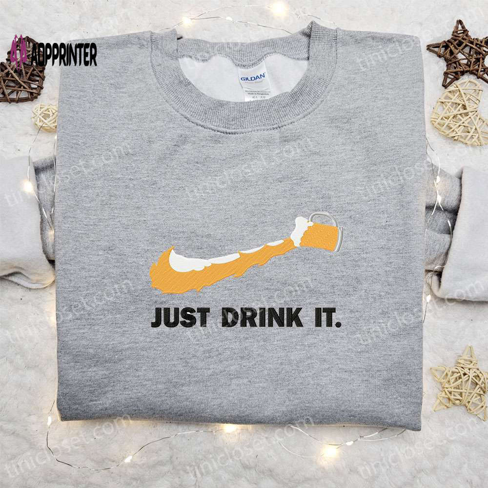 Just drink it x nike swoosh hoodie – best nike inspired embroidered shirt for him Embroidered Shirt
