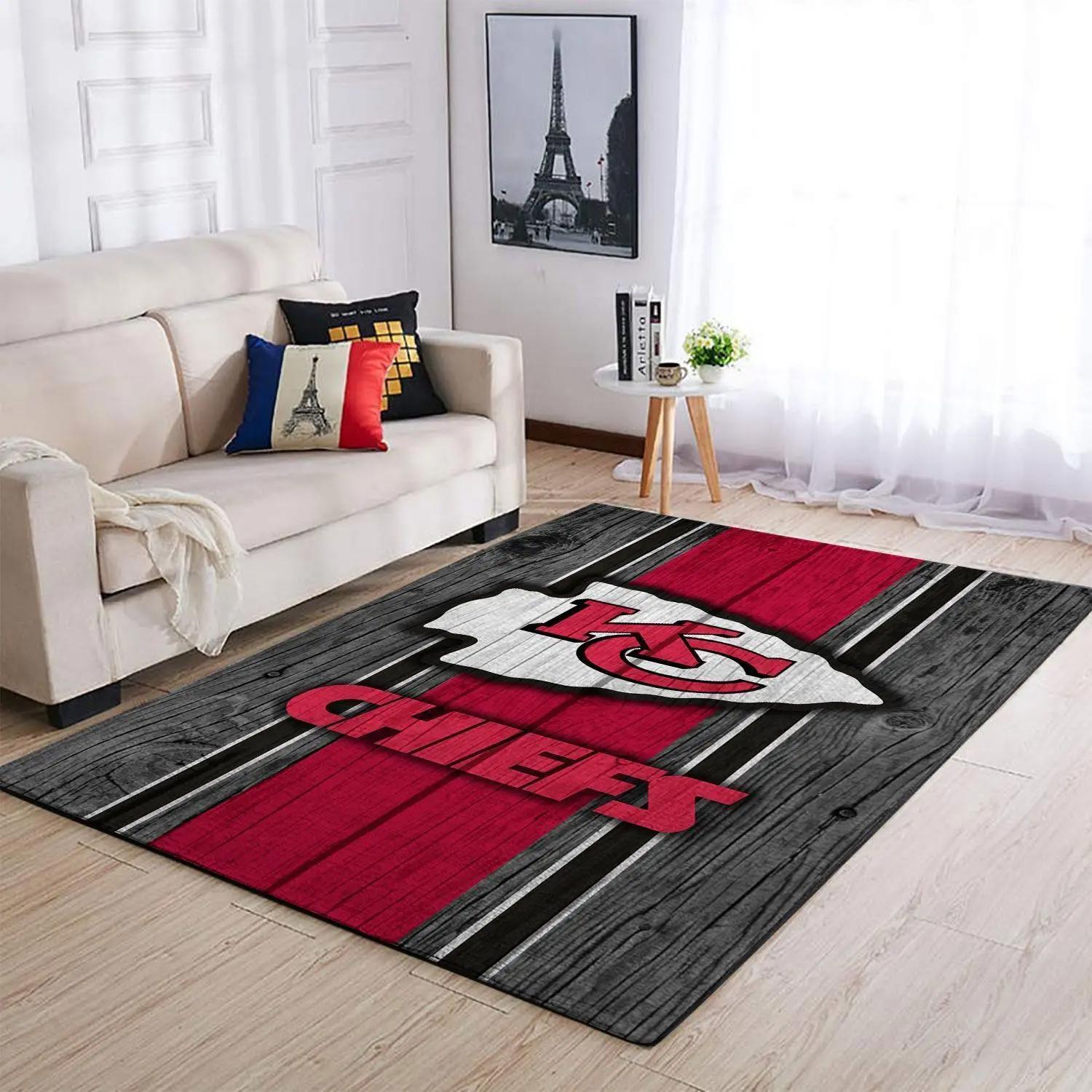 Kansas city chiefs nfl area rugs wooden style living room regtangle carpet Rectangle Rug