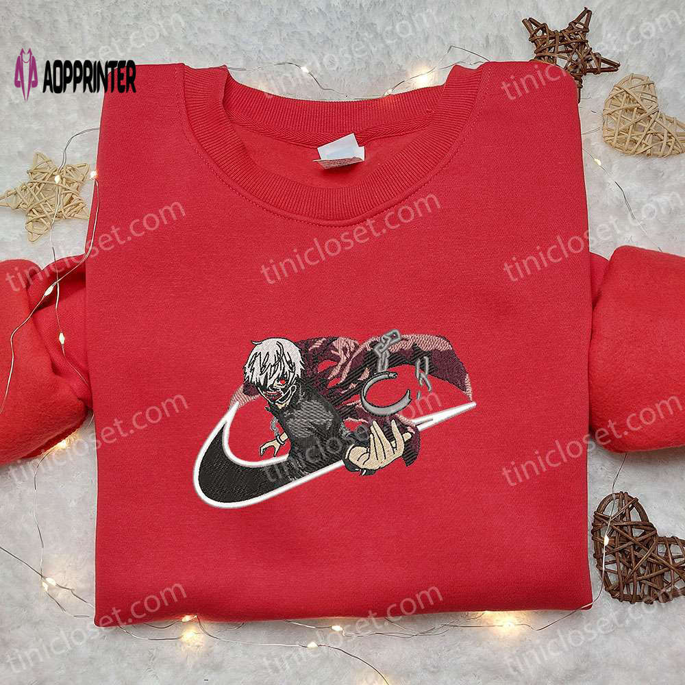 Ken kaneki x nike swoosh anime embroidered shirt – tokyo ghoul inspired nike brand limited edition Embroidered Shirt